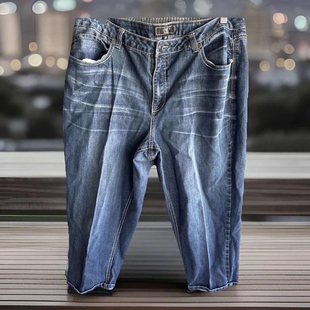 Cato Womens Cotton Blend Denim Capri 18W Accent Stitch Weathered Stretch Dark